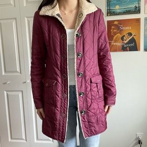 Vintage Knee Length Maroon Quilted Free People Coat